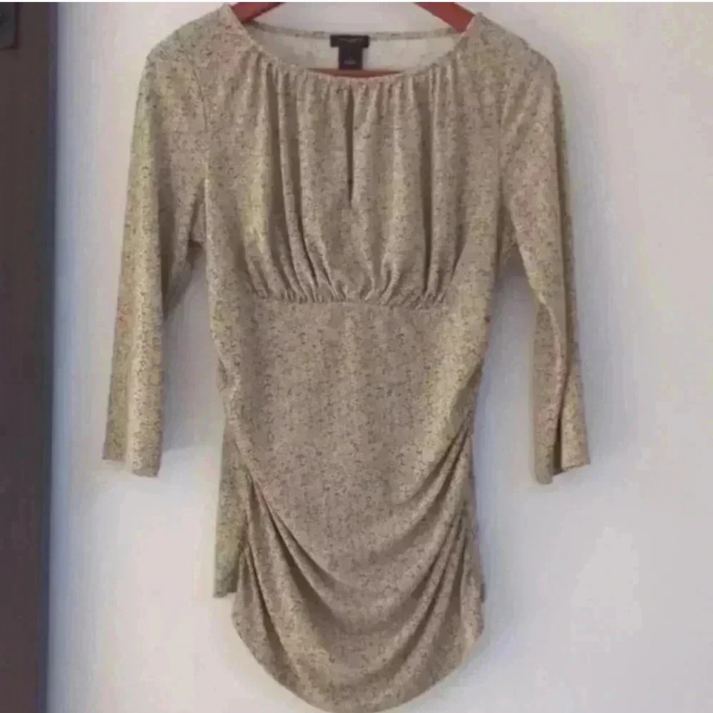 ANN TAYLOR | Tan/Brown Ruched Fitted 3/4 Length Sleeve Top Size Small
